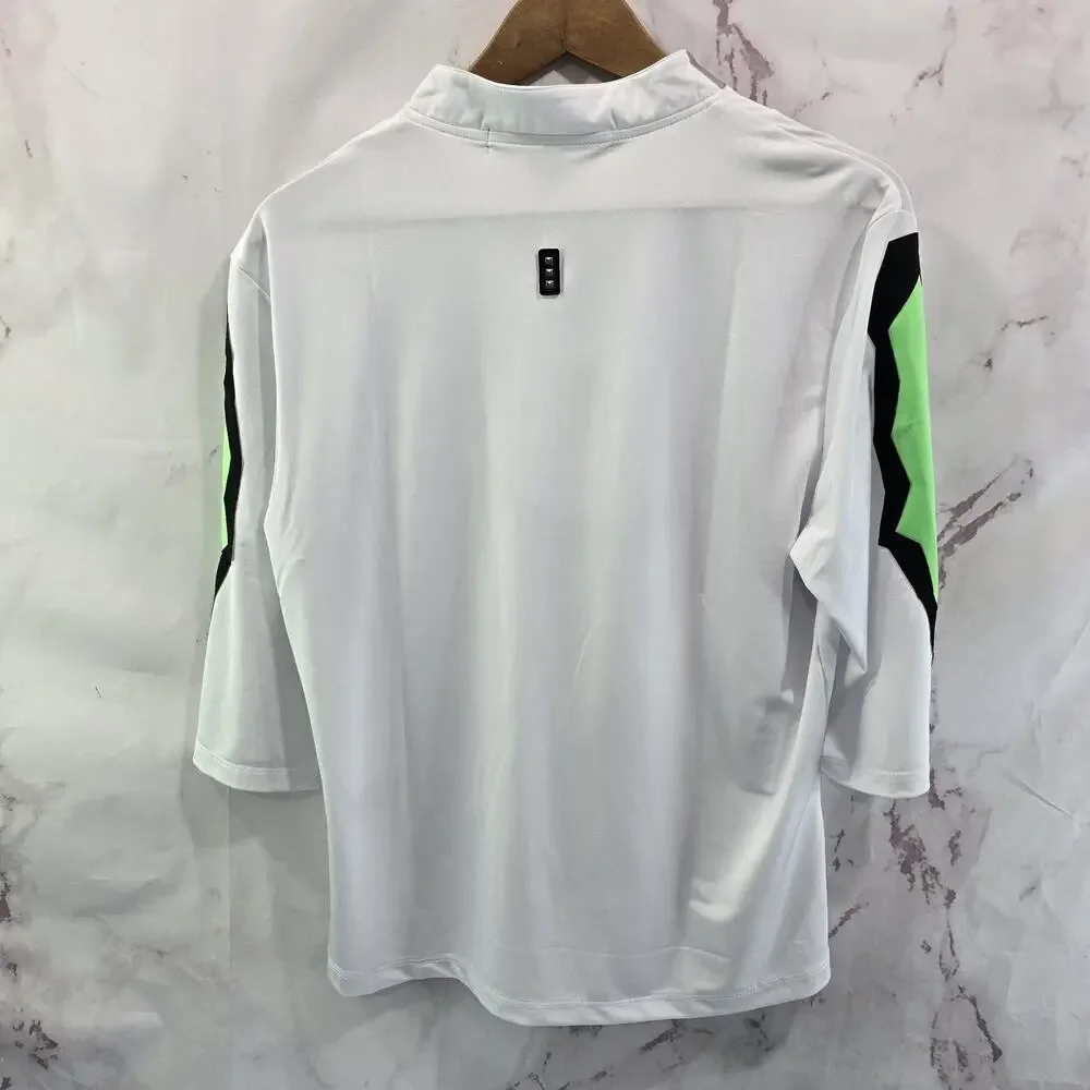 Jamie Sadock Shirt Womens Large White Green Zip Sunsense Cool Tron Mikado